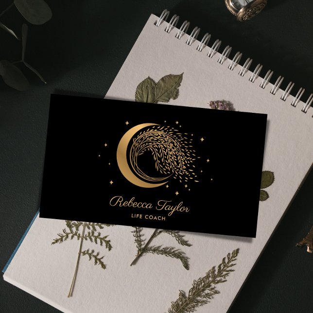 Cartão De Visita Yoga moon Trendy life treinador WILLOW Wtree gold  (Criador carregado)