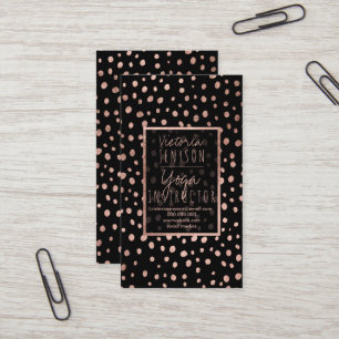 Cartão De Visita Yoga preto rosa de bolinhas preto
