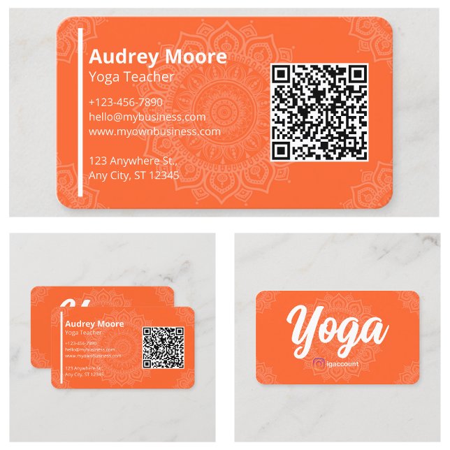 Cartão De Visita Yoga Professora Modelos Mandala QR Code (Yoga Teacher Templates Mandala QR Code Business Card)