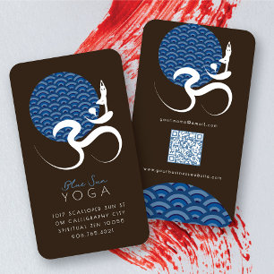 Cartão De Visita Yoga Sol Azul Asiático Caligrafia Zen Moderna Om A