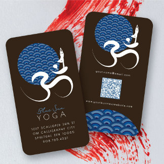 Cartão De Visita Yoga Sol Azul Asiático Caligrafia Zen Moderna Om A