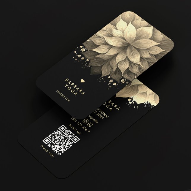 Cartão De Visita Yoga Spa Massage Terapista Preto Faux Dourado Lotu (Yoga Spa Massage Therapist Black Faux Gold Lotus Business Card
)