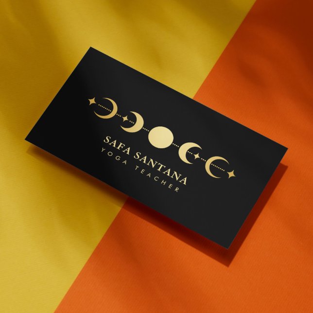 Cartão De Visita Yoga Teacher Moon Fala Preto E Dourado (Criador carregado)