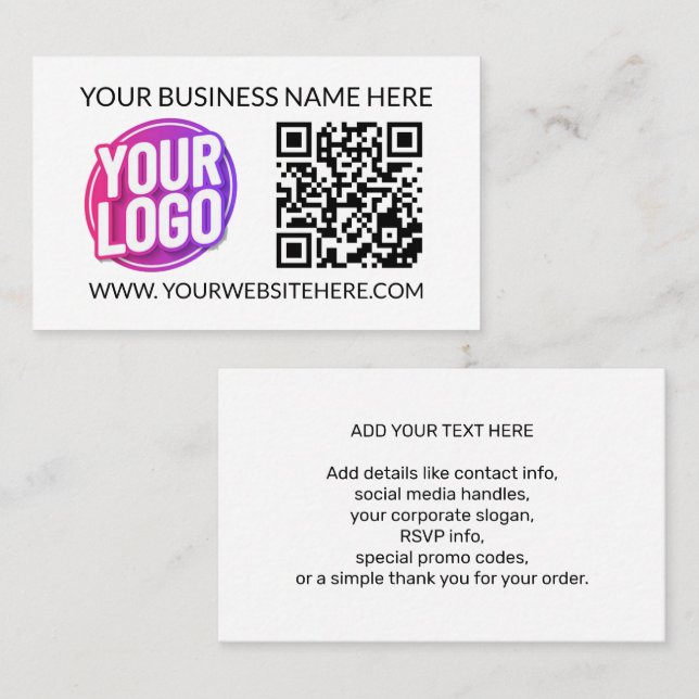 Cartão De Visita Your Business Company Team Logo & QR Code and Text (Frente/Verso)
