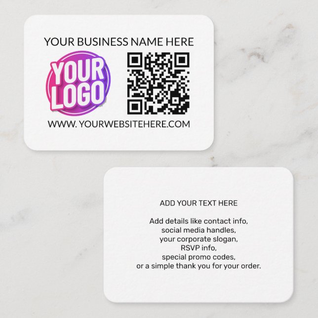 Cartão De Visita Your Business Company Team Logo & QR Code & Text (Frente/Verso)
