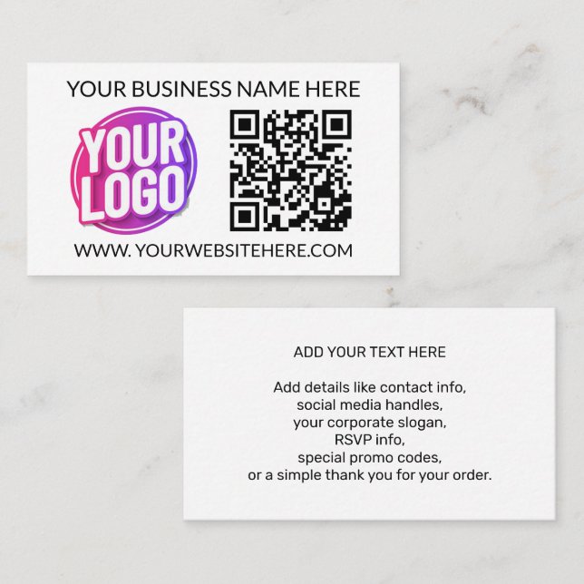 Cartão De Visita Your Business Company Team Logo & QR Code & Text (Frente/Verso)