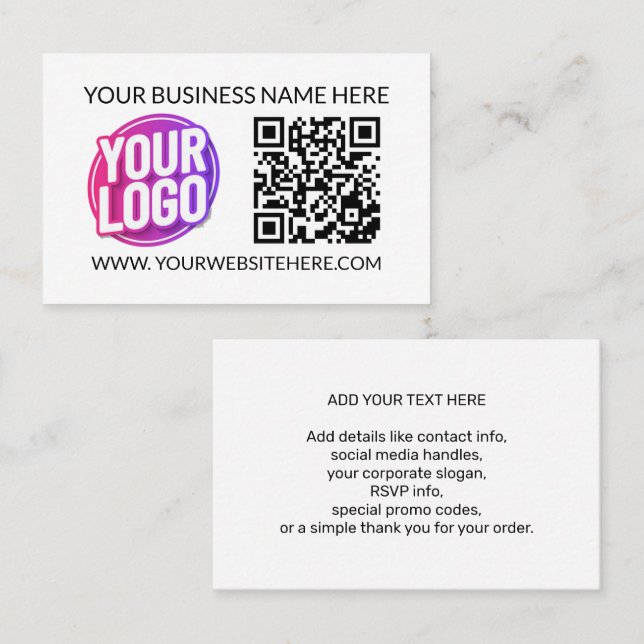 Cartão De Visita Your Business Company Team Logo & QR Code & Text (Frente/Verso)