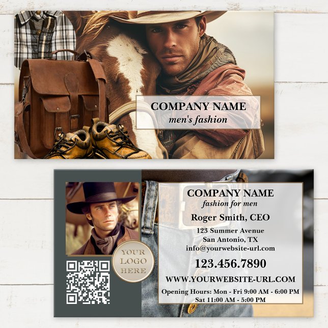Cartão De Visita Your Design Men's Fashion Retail (Men's fashion or country and western business card featuring a collage of your own custom photos)