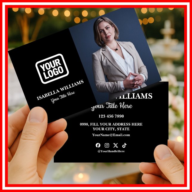 Cartão De Visita Your Logo Here Simple Modern Black Photo (Criador carregado)