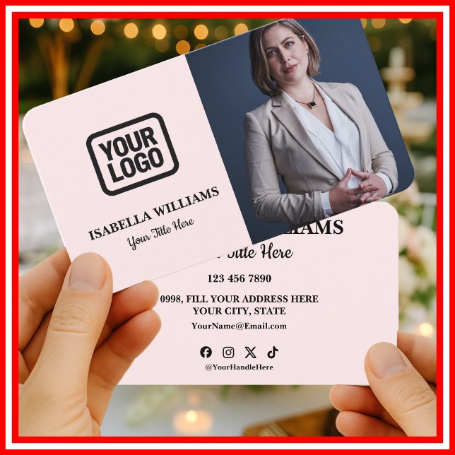 Cartão De Visita Your Logo Here Simple Modern Pink Photo (Criador carregado)