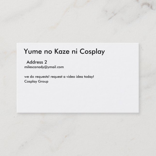 Cartão De Visita Yume nenhum ni Cosplay de Kaze, endereço 2, (Frente)