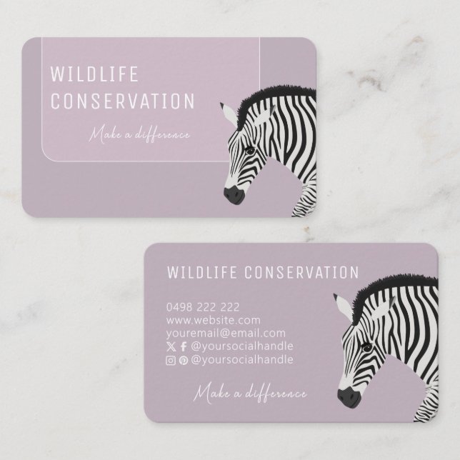 Cartão De Visita Zebra com risca branca e preta rosa (Frente/Verso)