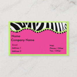 Cartão De Visita Zebra Funky com o pensionista verde de néon