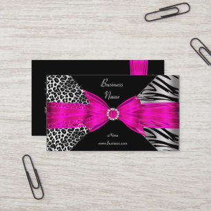 Cartão De Visita Zebra Leopardo Preto Elegante Rosa Quente