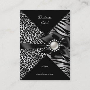 Cartão De Visita Zebra Leopardo Preto Prata Elegante Arco Diamante