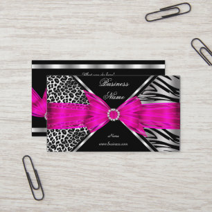 Cartão De Visita Zebra Leopardo Preto Rosa Quente 2 Elegante