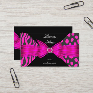 Cartão De Visita Zebra Leopardo Preto Rosa Quente Elegante