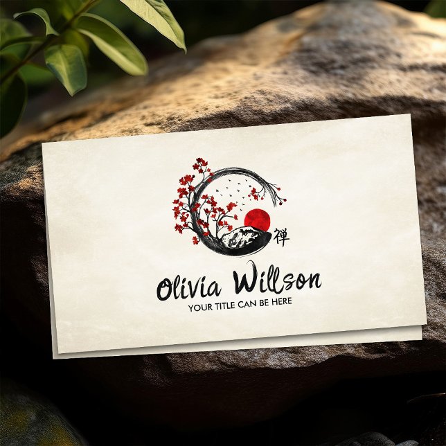 Cartão De Visita Zen Enso Circle Sakura Tree sun (Criador carregado)