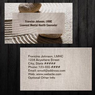 Cartão De Visita Zen Sand Labrynth e Stones com Faux Linen