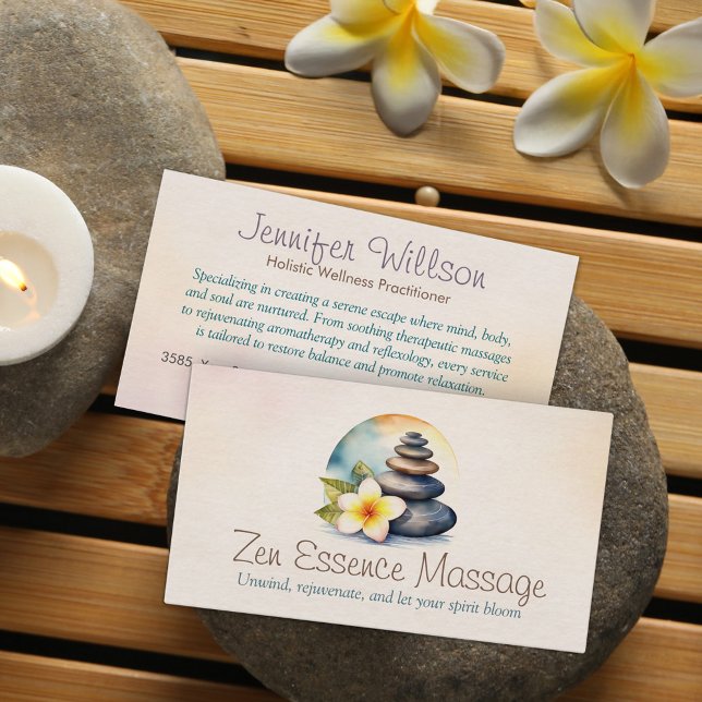 Cartão De Visita Zen Serenity Spa Watercolor Art (Criador carregado)