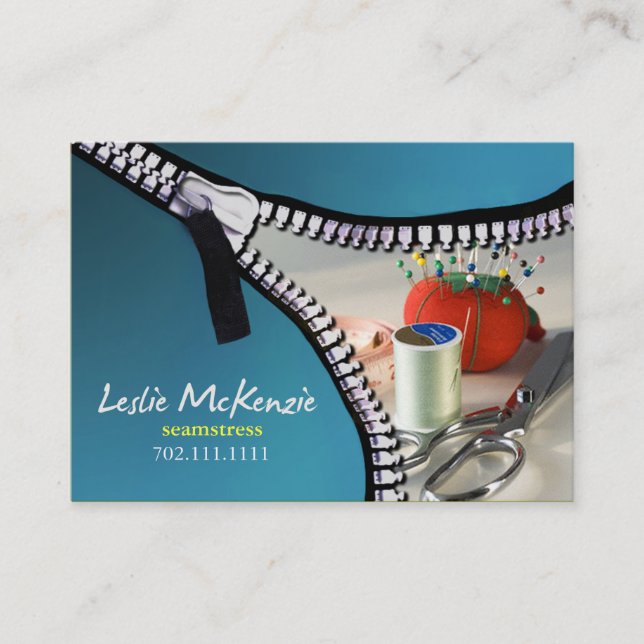 Cartão De Visita "Zipper" - Sewing, costureira, costureira, (Frente)