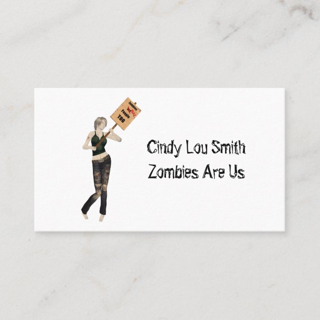 Cartão De Visita Zombie Pin Up Girl Protesto Contato (Frente)