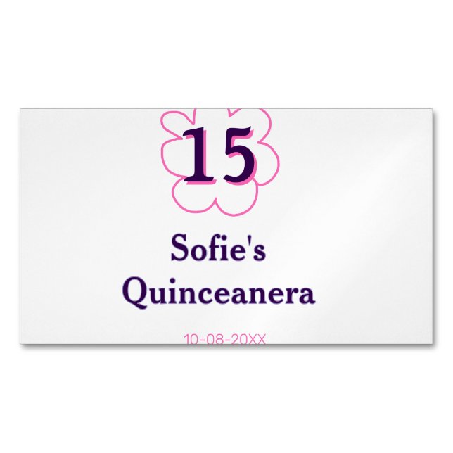 Cartão De Visitas Magnético 15 quinceanera feliz aniversário rosa púrpura (Frente)