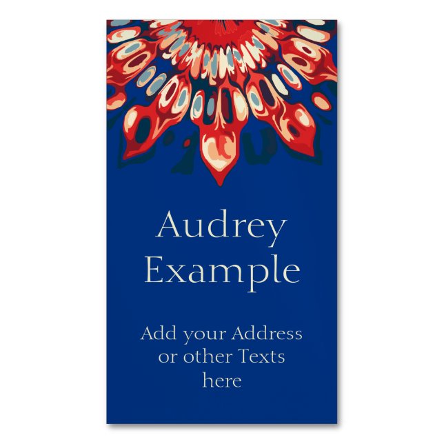 Cartão De Visitas Magnético Abstrato SUN FLOWER - azul vermelho + seu backgr. (Frente Vertical)