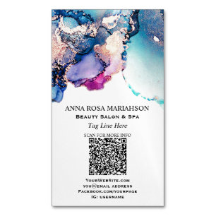 Cartão De Visitas Magnético *~* Abstrato Yummy Teal Turquoise Dourada Gilles 