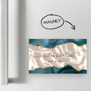 Cartão De Visitas Magnético Ágata Azul Teal Dourado Brilho Luxo