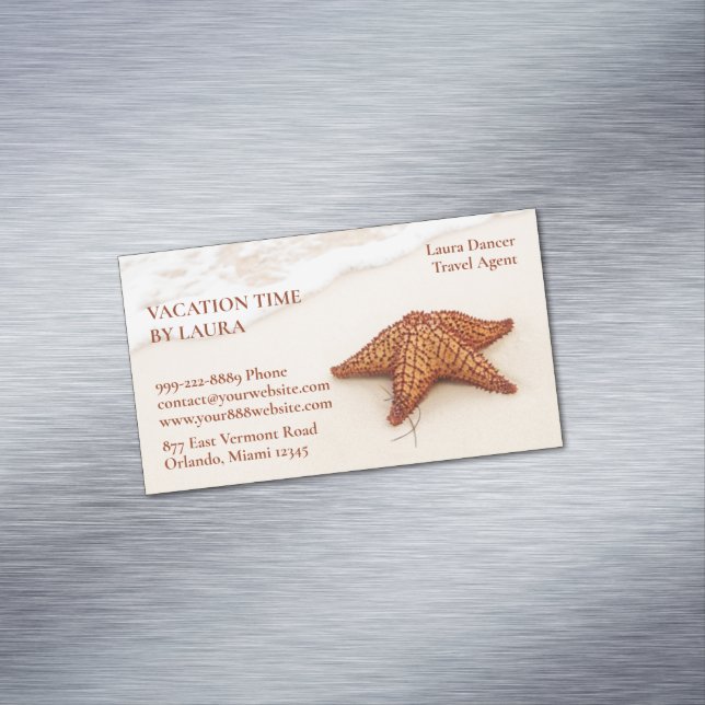 Cartão De Visitas Magnético Agência de Viagem de Starfish (Posição Original)