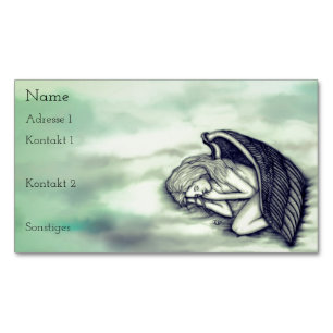 Cartão De Visitas Magnético Anjo dormindo no céu nuvens em verde