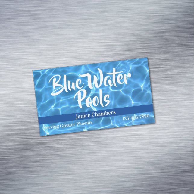 Cartão De Visitas Magnético Aqua Blue Swimming Pool Photo (Posição Original)