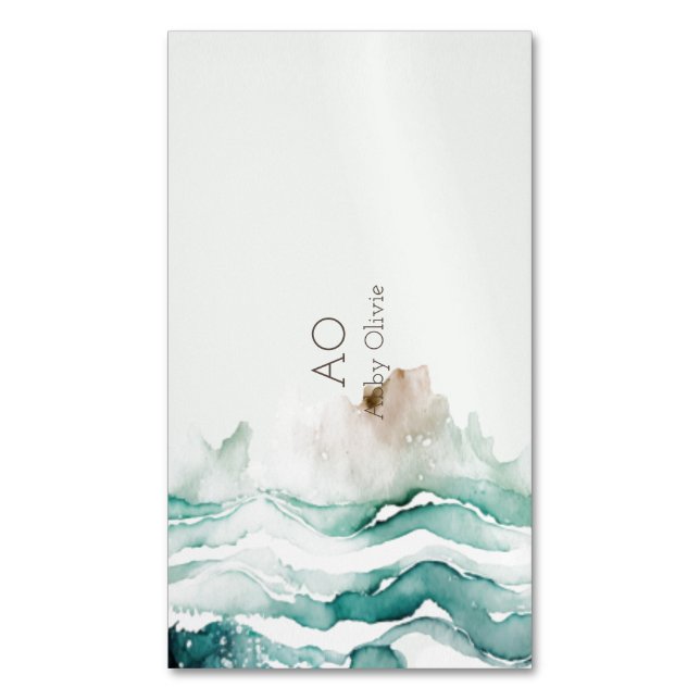 Cartão De Visitas Magnético Aquarela pastosa turquesa verde (Frente Vertical)