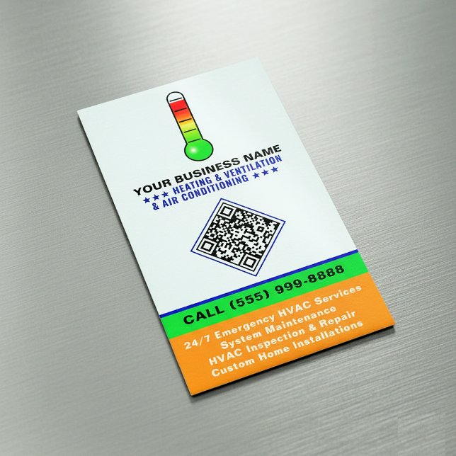 Cartão De Visitas Magnético Aquecimento, Ventilação e Ar Condicionado | Código (Heating, Ventilation & Air Conditioning Business Cards)