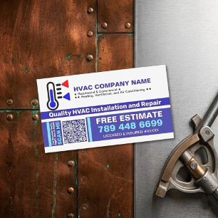 Cartão De Visitas Magnético Ar Condicionado AC (QR Code e Logotipo) HVAC Único