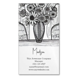 Cartão De Visitas Magnético Arte Floral de Desenho de Linha abstrato