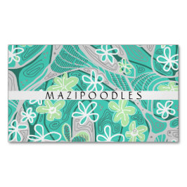 Cartão De Visitas Magnético Arte Neuro Floral Criativo Pessoal Verde Teal Cinz