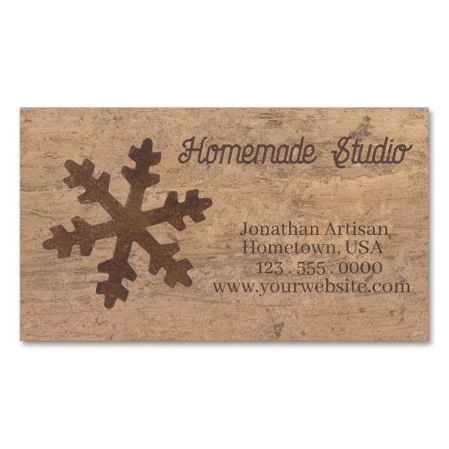 Cartão De Visitas Magnético Artisan Rustic Christmas (Frente)