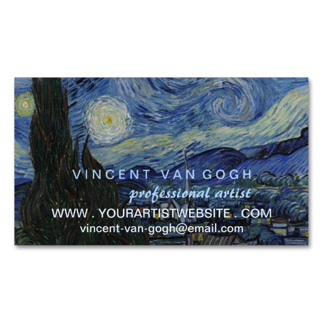 Cartão De Visitas Magnético Artista da Starry Night Vincent van Gogh (Frente)