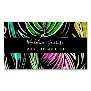 Cartão De Visitas Magnético Artista de Maquiagem Bright Jungle Doodles Preto