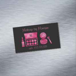 Cartão De Visitas Magnético Artista de maquiagem de preto e rosa quente
