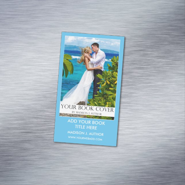 Cartão De Visitas Magnético Autor de Escritor Promoção de Livro Azul Claro (Posição Original)