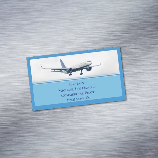 Cartão De Visitas Magnético Avião Azul Avião Capitão Avião Piloto (Posição Original)