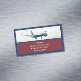 Cartão De Visitas Magnético Avião de Aeronave Vermelha Capitão Avião Piloto Cé