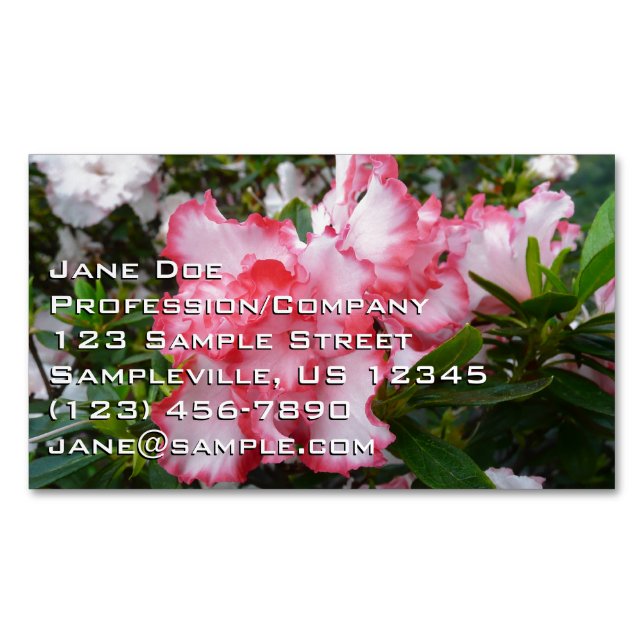 Cartão De Visitas Magnético Azaleas Primavera Floral, Vermelhas Duplas e Branc (Frente)