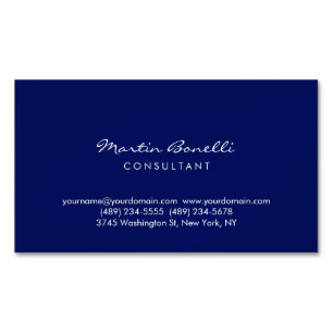 Cartão De Visitas Magnético Azul Escuro Branco Minimalista Roteiro Simples Sim