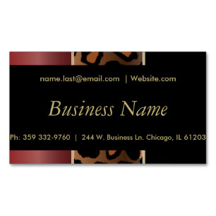 Cartão De Visitas Magnético Bandas-leopardo Douradas, vermelhas e brancas