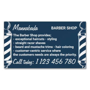 Cartão De Visitas Magnético Barbearia com marinho na barbearia onde você for