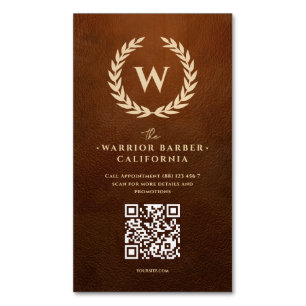 Cartão De Visitas Magnético Barbearia Moderna de Leather Monographic